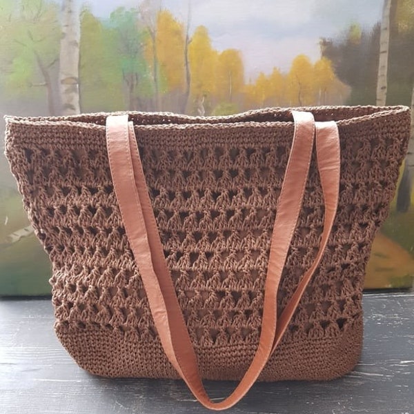 Brown Knitted Tote Bag Handmade Stylish and Modern Large and Sturdy Gift Knitted Tote Bag Trendy Knitted Tote Bag Models in 2024