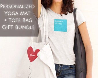 Yoga On the Go Bundle | Personalized yoga mat + Personalized Tote Bag | Perfect Mother's day gift