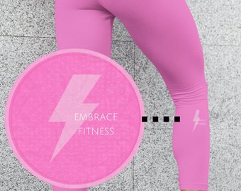 Legging décontracté taille moyenne | Éclair rose sur les mollets | Leggings imprimés personnalisés pour tenues de sport | Vêtements de sport pour femmes