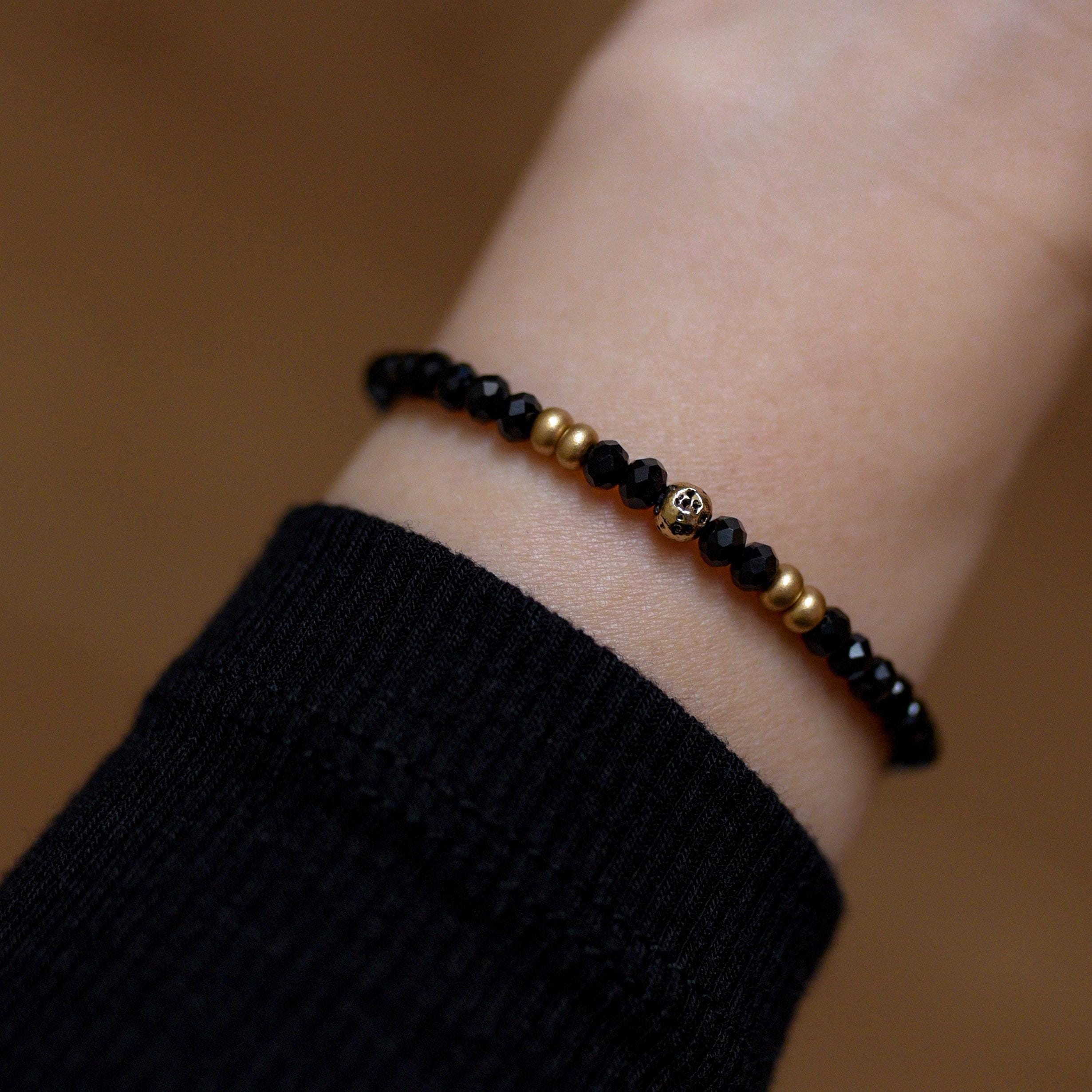 ブラックオニキスビーズブレスレットセット：ボヘミアン風重ね着