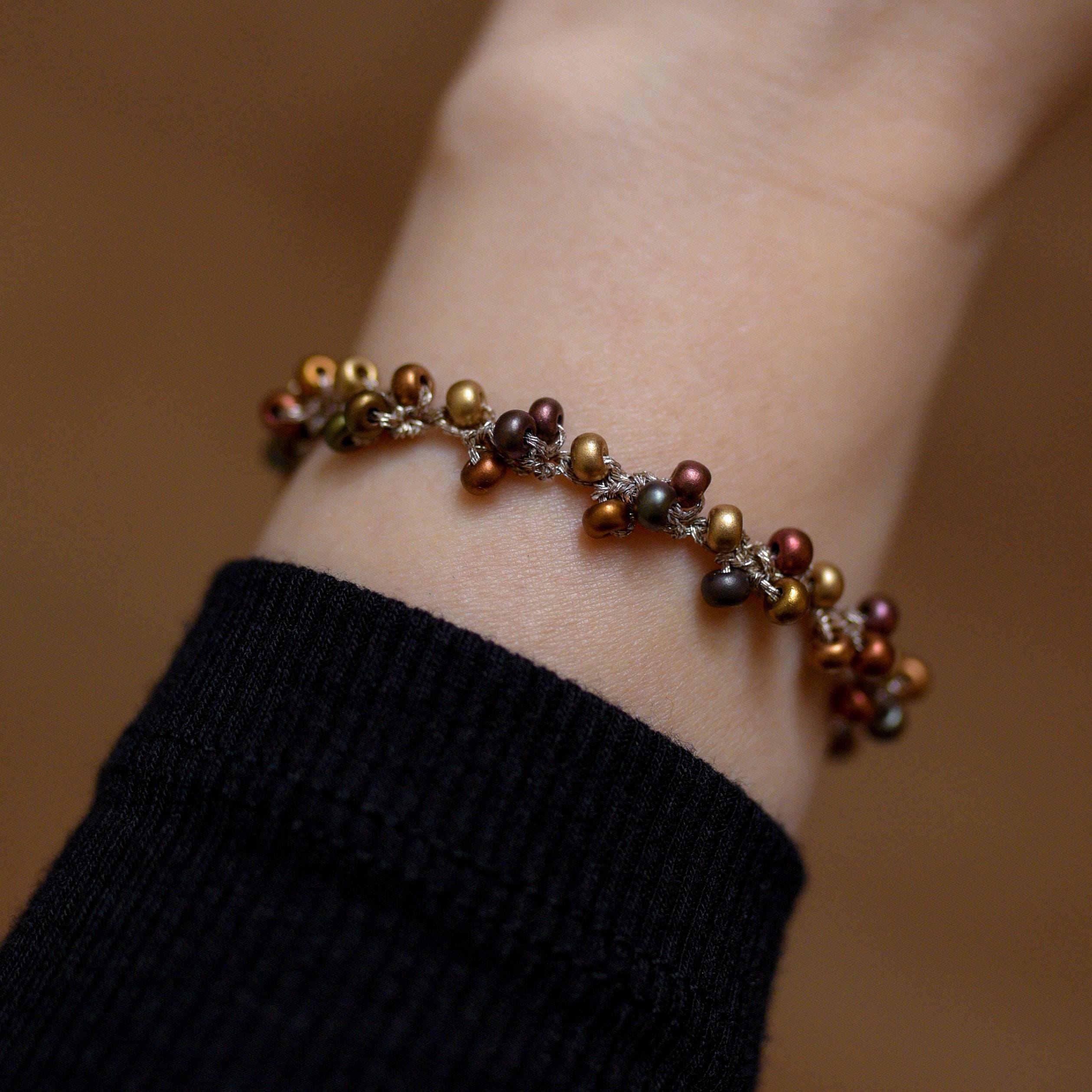 ブラックオニキスビーズブレスレットセット：ボヘミアン風重ね着