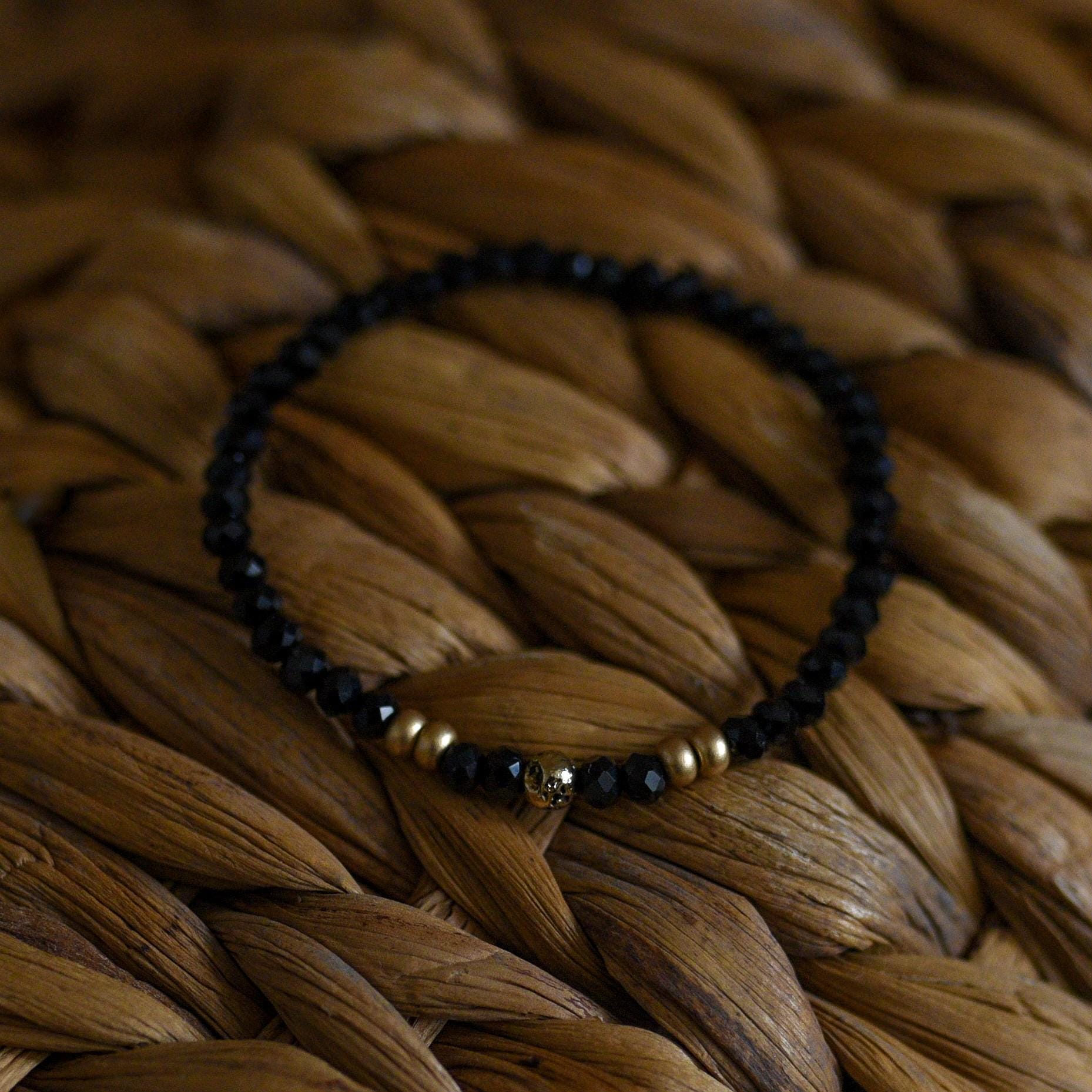 ブラックオニキスビーズブレスレットセット：ボヘミアン風重ね着