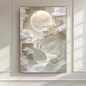 Arte murale in vetro temperato 3D bianco, arte murale con paesaggio, decorazione murale con vita di alberi, stampa su vetro, grande arte murale, arazzi, finestre colorate