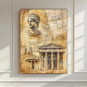 Arte murale greca antica in vetro temperato - Arte murale - Decorazione murale della vita dell'albero - Stampa su vetro - Grande arte murale - Arazzi - Decorazione per finestre colorate