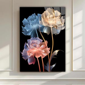 Arte murale in vetro temperato con fiori - Arte murale - Decorazione murale con la vita degli alberi - Stampa su vetro - Grande arte murale - Arazzi - Decorazione per finestre colorate