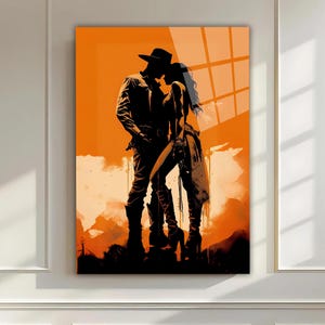 Cowboy İllustration Graphic Design Vetro temperato Arte murale - Arte murale - Decorazione murale della vita dell'albero - Stampa su vetro - Grande arte murale - Parete