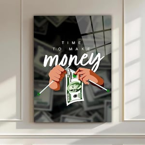 Tempo per fare soldi Dollaro Arte murale in vetro temperato - Arte murale - Decorazione murale della vita dell'albero - Stampa su vetro - Grande arte murale - Parete