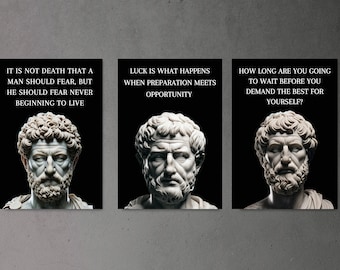 Stoic Philosophy Motivational Poster Bundle - Epictetus, Marcus Aurelius, Seneca - Digital Print - Home Decor