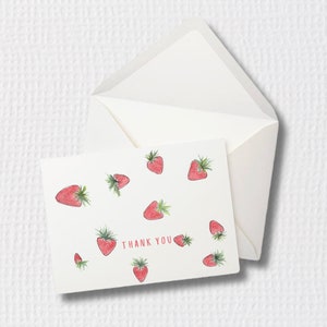 Set van 6 bedankkaarten: aardbeien, aangepaste formulering beschikbaar!