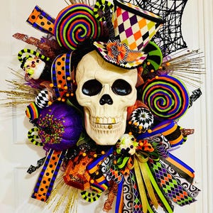 Couronne de crâne d&#39;Halloween, couronne de squelette, skelly, crâne de bonbons d&#39;Halloween