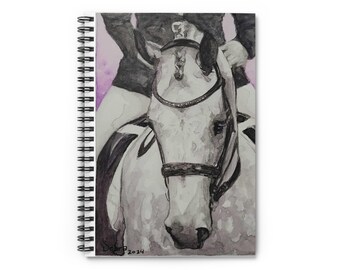 Spiral Notebook Horse Print Notebook Grey Dressage Horse Painting Watercolor Spiral Notebook