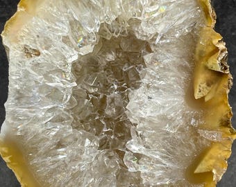 Brazilian Agate Geode: Face Polished Specimen, Filled With Crystals