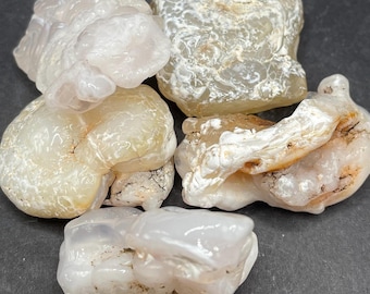 Arizona Chalcedony Agate Desert Roses: 5 Polished Stones With Natural Shapes, UV Reactive