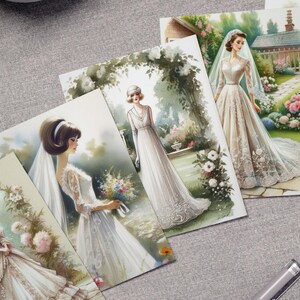 Tarjetas de felicitación, Novias de todas las épocas, elegante paquete de 5 para bodas, aniversarios y cumpleaños, vestido de novia estilo vintage.