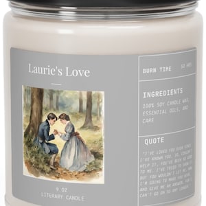 Little Women, Laurie&#39;s Love, Louisa May Alcott, Scented Soy Candle, 9oz, Literary Candle, Five Scent Choices, Gift