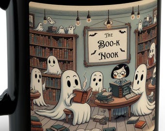 不気味な幽霊の読書好き向けマグカップ - 読書家のためのハロウィンコーヒーカップ