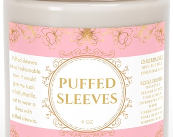 Anne of Green Gables, Puffed Sleeves, Scented, Candles, 9oz, Gift, Vanilla and Cocoa Scent
