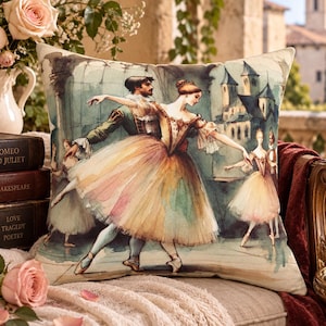 Romeo and Juliet Ballet Pillow, Shakespeare Literary Pillow, Romantic Ballet Decor, Book Lover Gift, Reading Nook Library Accent