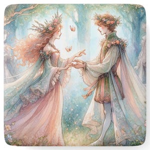 Kwadratowy porcelanowy magnes, Midsummers Night Dream Fairy Soulmates Shakespeare Gift, magiczny wystrój domu, magnes fantasy art