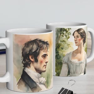 Book Lover Coffee Cup, Pride and Prejudice Darcy Elizabeth Mug, Jane Austen Fan Gift, Eco-Friendly, Cozy Tea Cup, Style Coffee Mug, Literary
