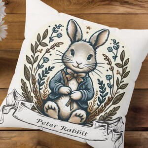 Vintage Peter Rabbit Square Pillow, Beatrix Potter Inspired Home Decor, Spring Easter Cushion