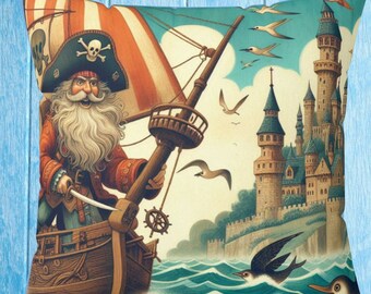Pirate Treasure Island Square Pillow: Literary Book Nook Decor
