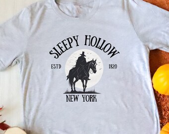 Sleepy Hollow, New York, ruiter zonder hoofd, Washington Irving, Halloween, uniseks jersey T-shirt met korte mouw