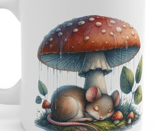 Mouse Sleeping Under Mushroom Mug: Whimsical Ceramic Cup