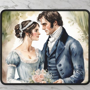Literary Gaming Mouse Pad, Jane Austen Regency Pride and Prejudice Darcy Elizabeth Wedding Gift Computer Accessory, Book Lover