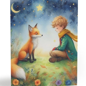 Lot de 8 cartes de voeux, papeterie conte de fées Le Petit Prince Renard lune étoiles, Antoine de Saint-Exupéry, cartes d'anniversaire, cartes de correspondance, lot de 8