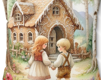 Oreiller Hansel et Gretel : décoration de chambre d'enfant de livre de contes