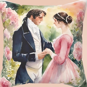Jane Austen Pride and Prejudice Square Pillow - Regency Home Decor Cushion, Book Lover Gift, Library Accent Pillow