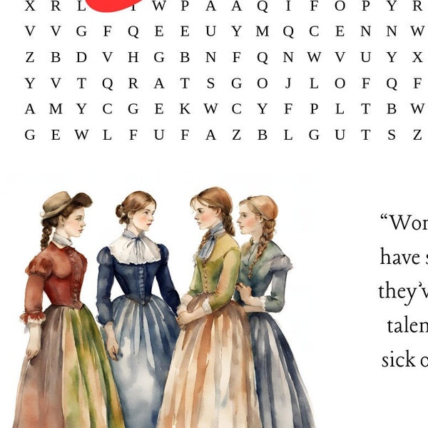 Little Women, Word Search, Puzzle, Louisa May Alcott, Instant Download, Printable, Digital, Game, Letter Size