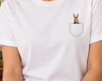 Peter Rabbit Pocket Shirt, Beatrix Potter T-Shirt, Cottagecore Bunny Tee, Literary Book Lover Gift, Classic Storybook Shirt