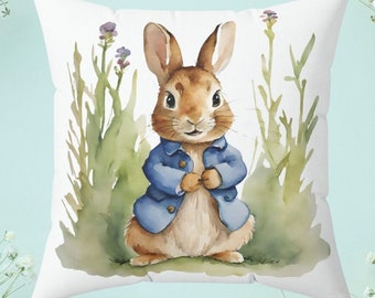 Peter Rabbit, Beatrix Potter, Spring, Easter,  Square Pillow, Literary Home Decor