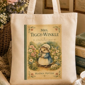 Beatrix Potter, Mrs. Tiggy-winkle, Hedgehog, Spring, Easter, Cotton, Canvas Tote Bag, Literary Tote