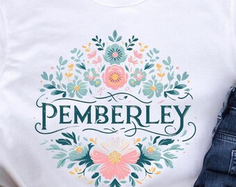 Pemberley-T-shirt met bloemen: Jane Austen Pride and Prejudice-cadeau