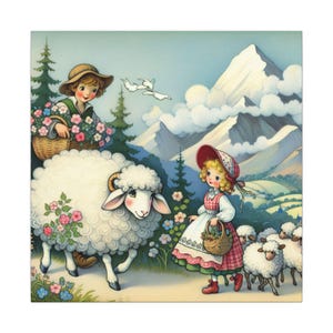 Impresión artística en lienzo &quot;María tenía un corderito&quot;: canción infantil para decorar la habitación de los niños