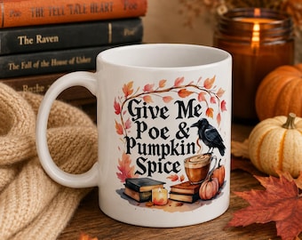 Taza de cuervo de Edgar Allan Poe: Taza de café otoñal gótica