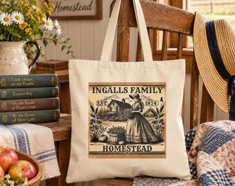 Bolso de mano Ingalls Family Homestead, regalo de Laura Ingalls Wilder, bolso de mano Prairie Book, regalo literario Prairie, bolso Walnut Grove