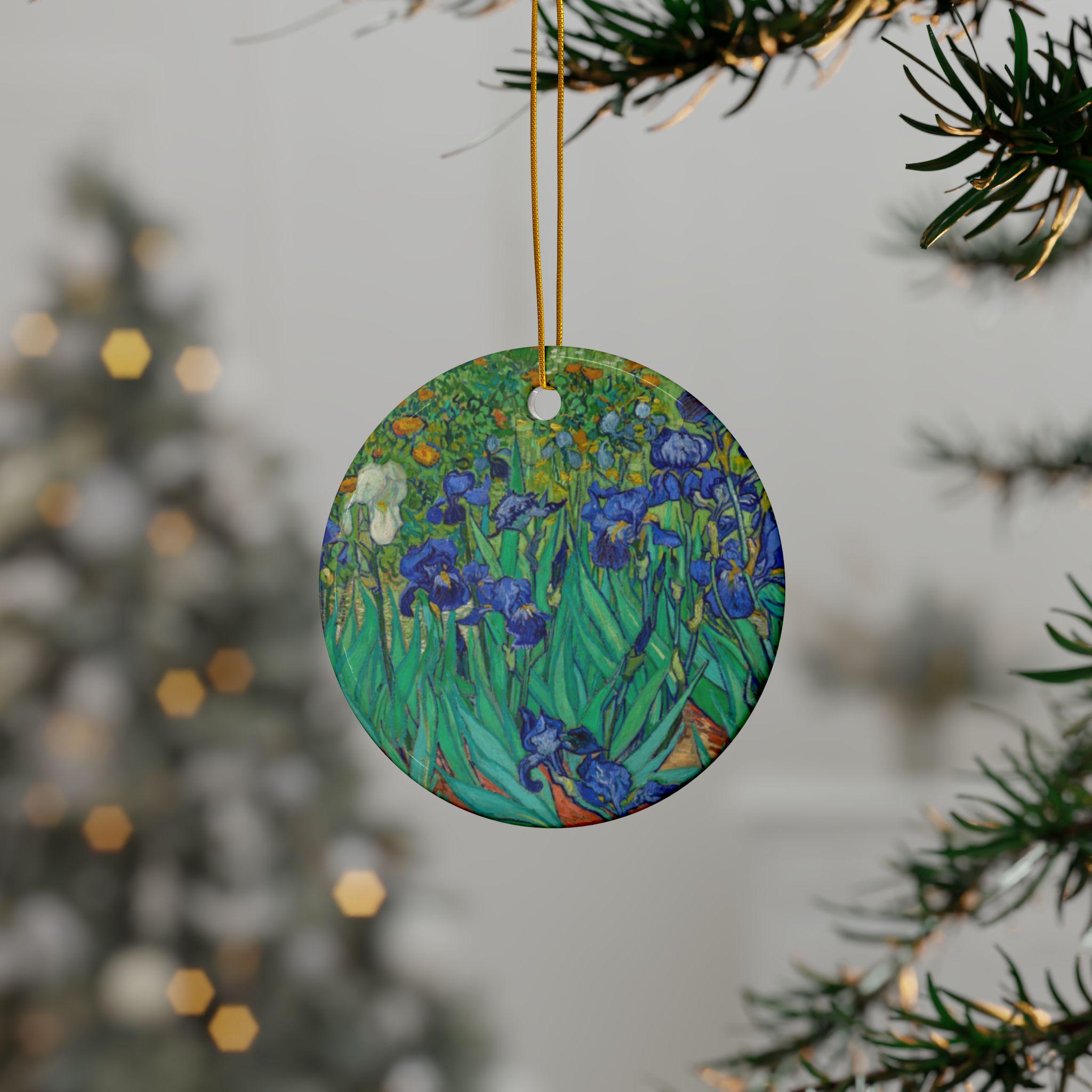 アスティエ　オーナメント　クリスマス　ゴッホ ヴァン・ゴッホのアイリスの陶器製オーナメント：両面花飾りアート