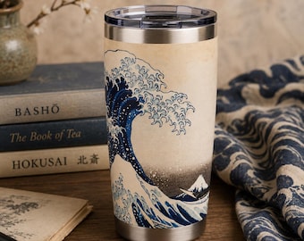 Hokusai Great Wave Tumbler, Japanese Art Travel Coffee Mug, 20oz