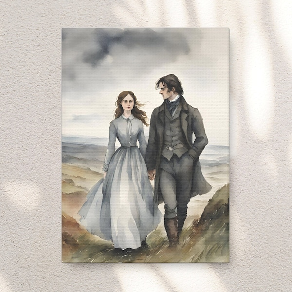 Wuthering Heights, Emily Bronte, Cathy, Heathcliff, English Moors, Watercolor, Print, Canvas