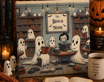 Ghost Library Wall Art, Bookish Halloween Decor, The Boo-k Nook Canvas Print, Spooky Reading Nook Art, Book Lover Gift