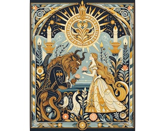 Beauty and the Beast Canvas Wall Art, Fairytale Love Story Decor