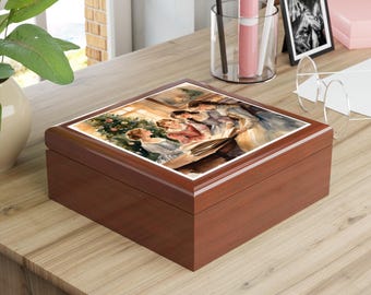 ヴィンテージホリデージュエリーボックス：光沢のあるタイルの記念品