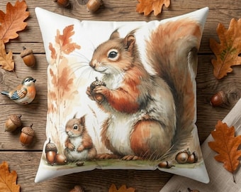 Kissen mit Eichhörnchenmotiv: Herbstliche Walddeko, naturinspiriertes Kissen
