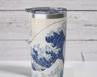 Hokusai Great Wave Tumbler, Japanese Art Travel Coffee Mug, 20oz