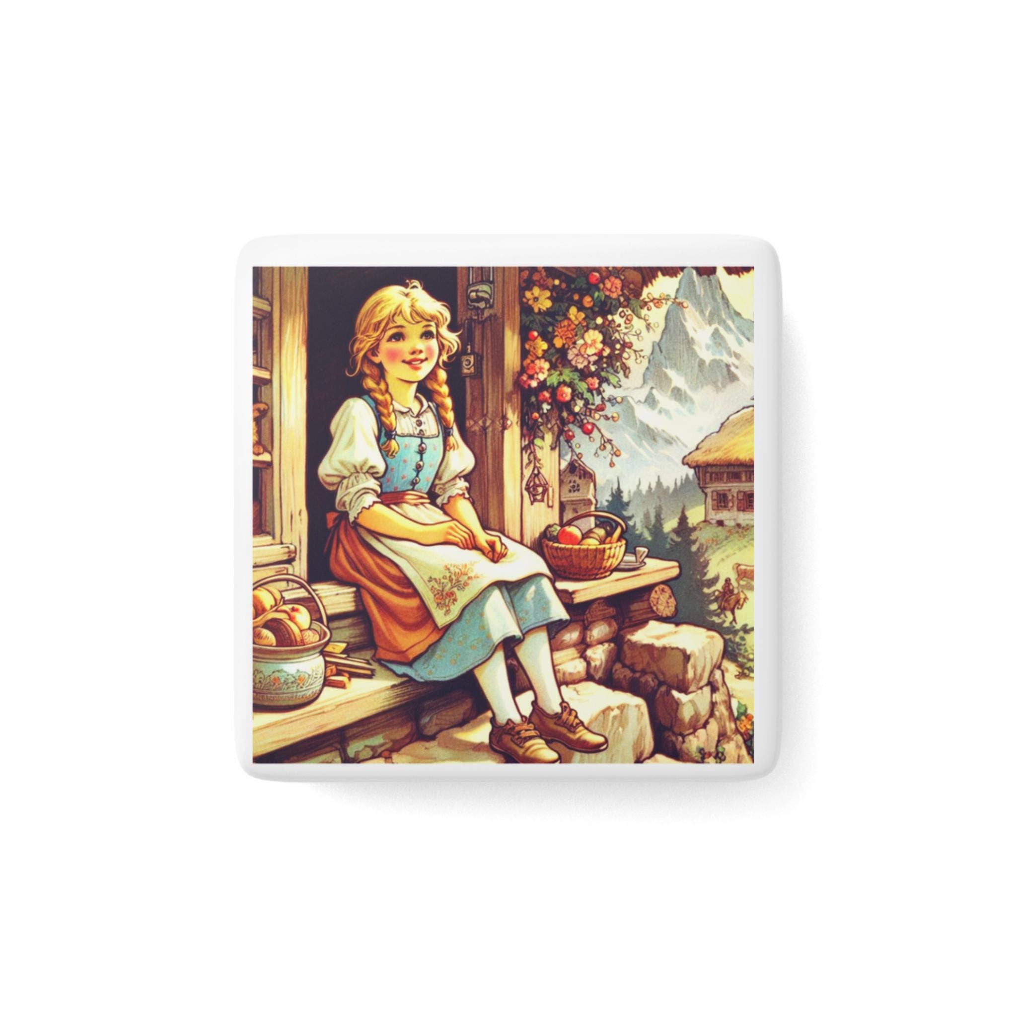 Heidi Swiss Alps Porcelain Magnet: Literary Gift, Stocking Stuffer