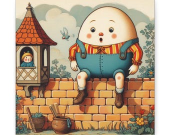 Humpty Dumpty Matte Canvas Art: Nursery Rhyme Book Nook Decor